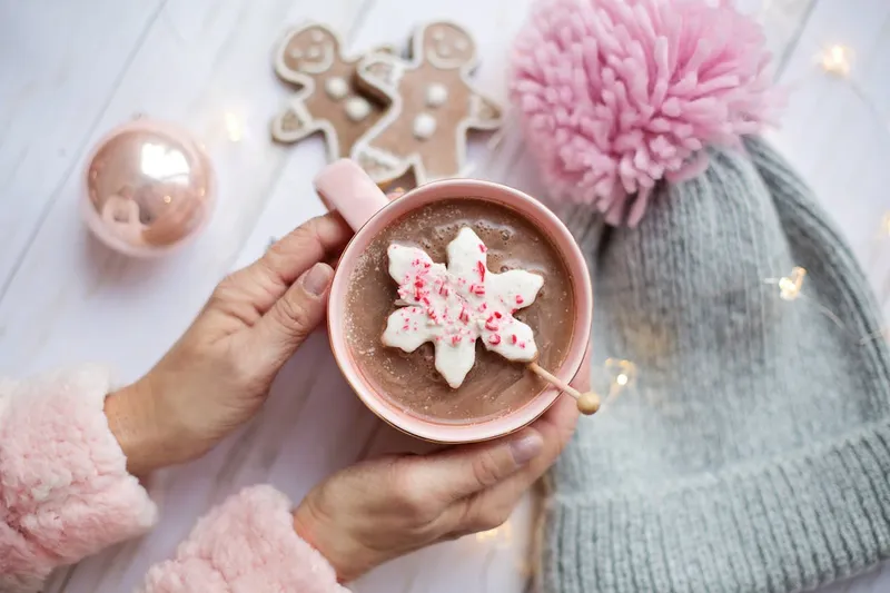 Person holding a warm mug of hot chocolate